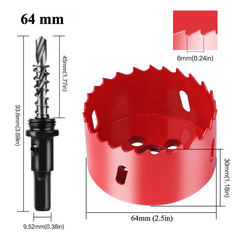 LOOTOOLS 2.5 inch Hole Saw with Arbor for Metal Wood Plastic, 2-1/2 in Bimetal Hole Cutter for Different Project with Smooth and Flat Drilling Edge, Fast Chip Removal - Image 2